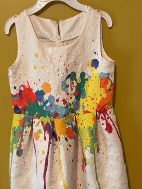 Bold Multicolor Paint Splatter Textured Dress(kids12)